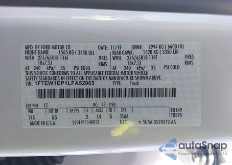 2020 Ford F-150 Xlt from USA, damaged, VIN 1FTEW1EP1LFA52965